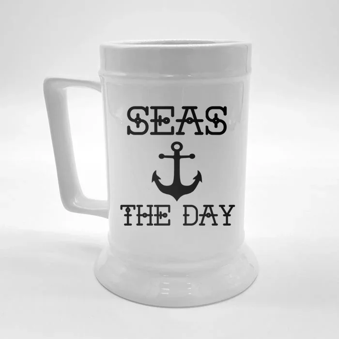 Seas The Day Maritime Sailing Boating Captain Meaningful Gift Front & Back Beer Stein