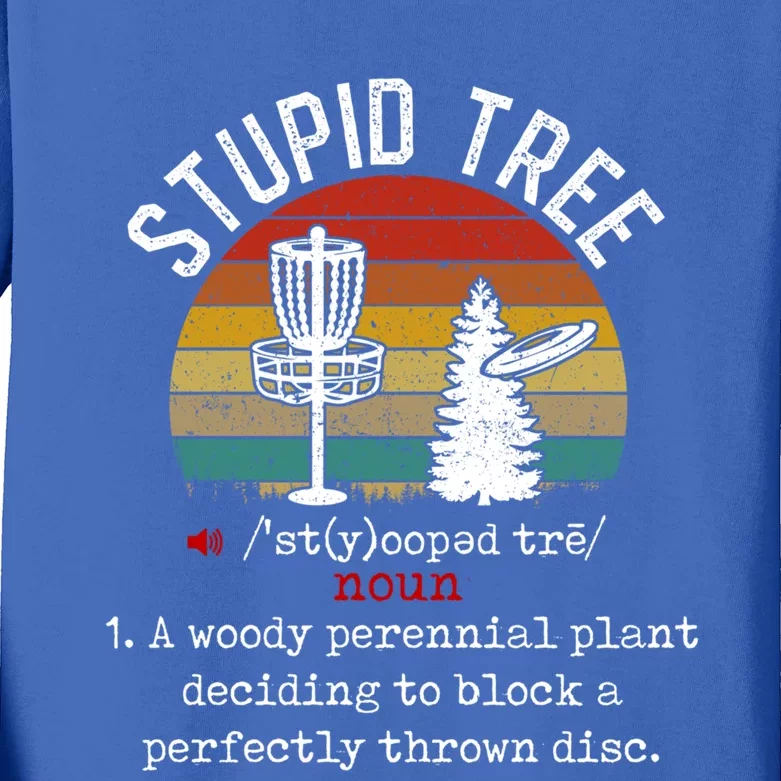 Stupid Tree Disc Golf Retro Frisbee Gift Kids Long Sleeve Shirt