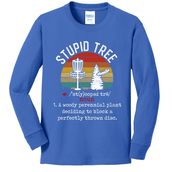 Stupid Tree Disc Golf Retro Frisbee Gift Kids Long Sleeve Shirt