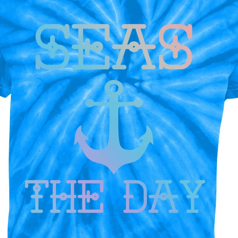 Seas The Day Maritime Sailing Boating Captain Gift Kids Tie-Dye T-Shirt