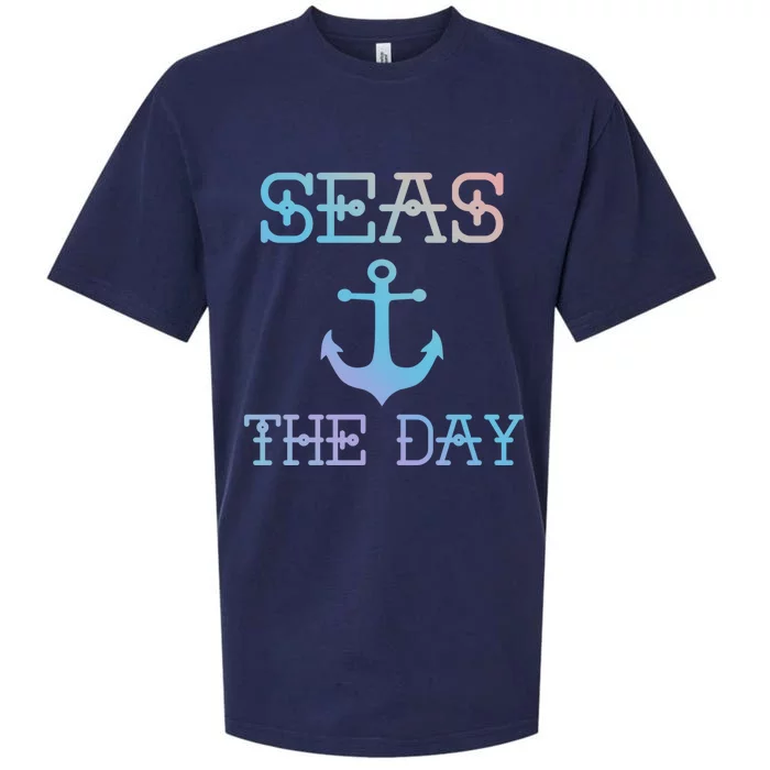 Seas The Day Maritime Sailing Boating Captain Gift Sueded Cloud Jersey T-Shirt