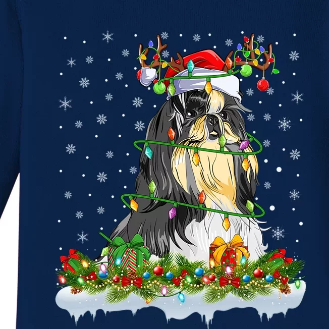 Shih Tzu Dog Lover Xmas Lighting Santa Shih Tzu Christmas Gift Baby Long Sleeve Bodysuit