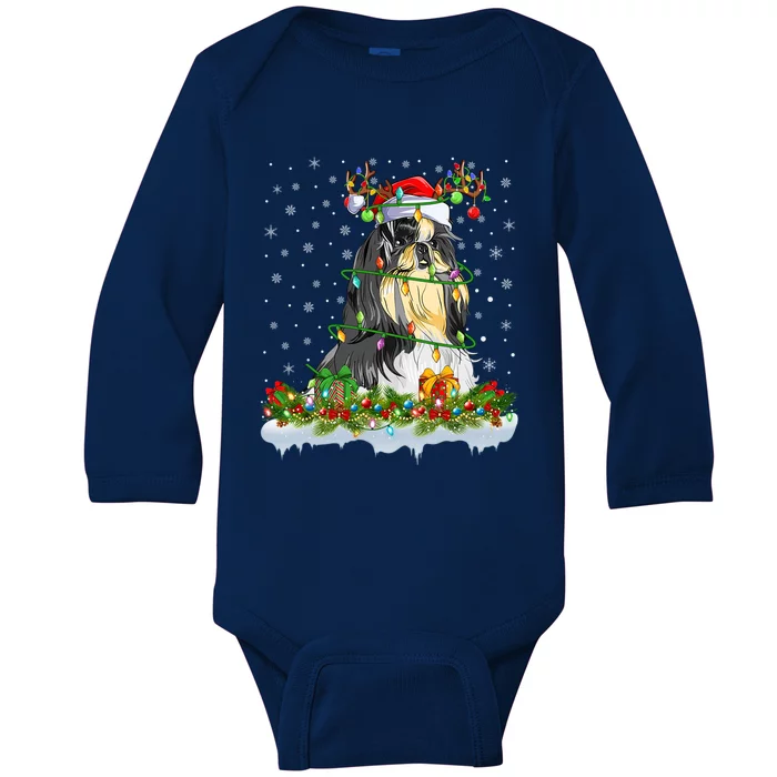 Shih Tzu Dog Lover Xmas Lighting Santa Shih Tzu Christmas Gift Baby Long Sleeve Bodysuit