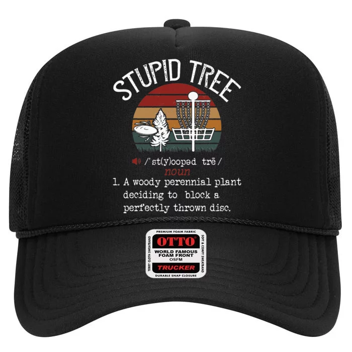 Stupid Tree Disc Golf Funny Gift Frisbee Vintage High Crown Mesh Trucker Hat