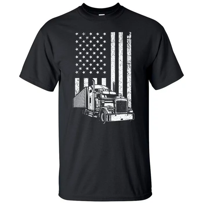 Semi Truck Driver US Flag Trucking Tall T-Shirt