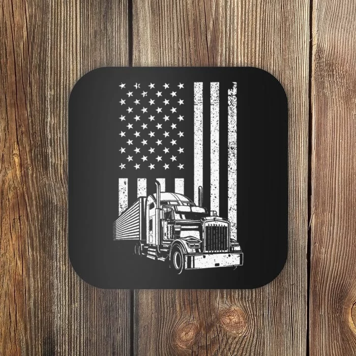 Semi Truck Driver US Flag Trucking Coaster