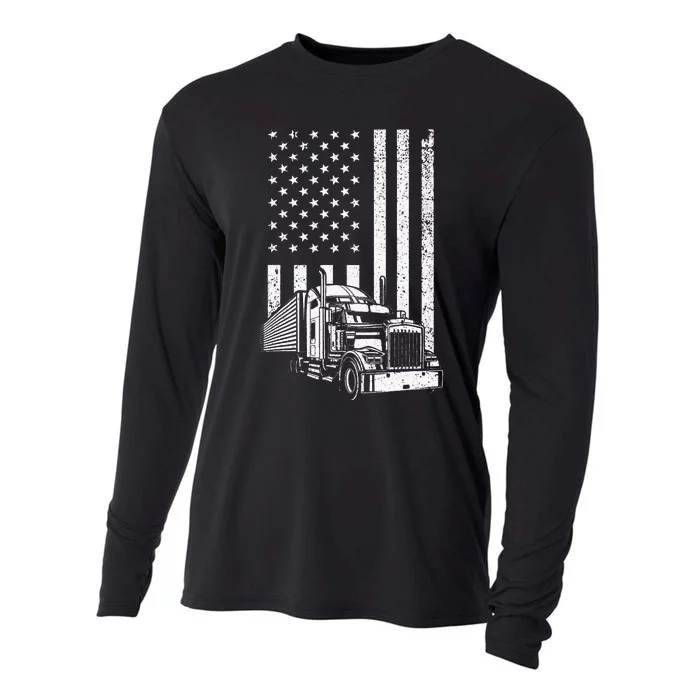 Semi Truck Driver US Flag Trucking Cooling Performance Long Sleeve Crew