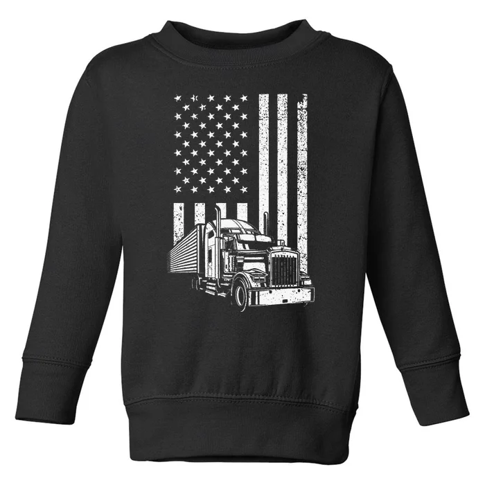 Semi Truck Driver US Flag Trucking Toddler Sweatshirt