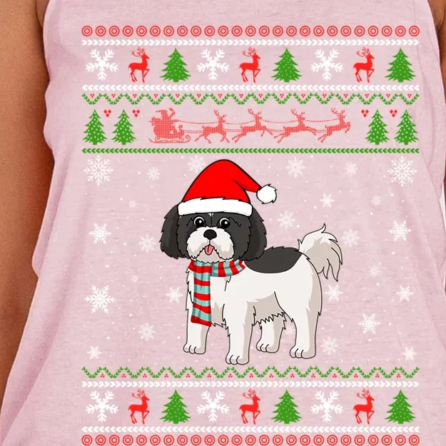 Shih Tzu Dog Santa Hat Ugly Christmas Design Xmas Sweater Pj Funny Gift Women's Knotted Racerback Tank