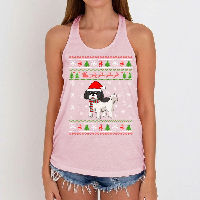 Shih Tzu Dog Santa Hat Ugly Christmas Design Xmas Sweater Pj Funny Gift Women's Knotted Racerback Tank