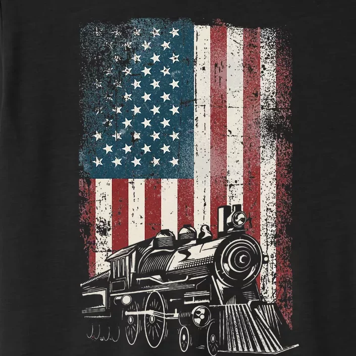 Steam Train Driver Trainspotting Locomotive American Flag ChromaSoft Performance T-Shirt