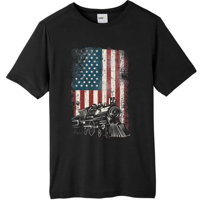 Steam Train Driver Trainspotting Locomotive American Flag ChromaSoft Performance T-Shirt