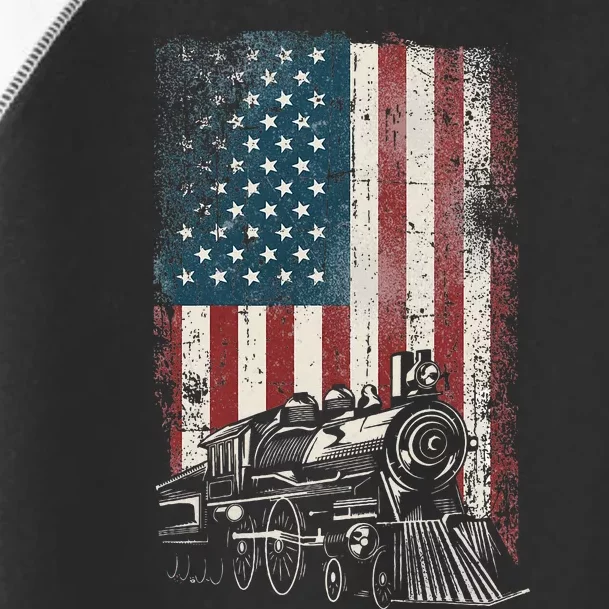 Steam Train Driver Trainspotting Locomotive American Flag Toddler Fine Jersey T-Shirt