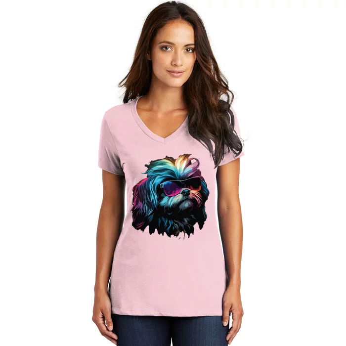 Shih Tzu Dogs Shih Tzus Women's V-Neck T-Shirt