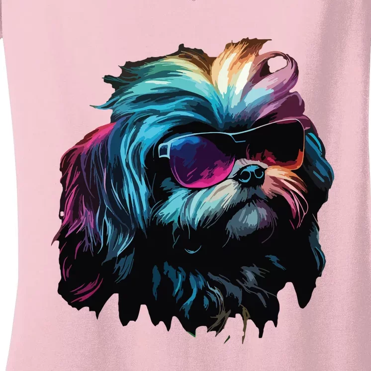 Shih Tzu Dogs Shih Tzus Women's V-Neck T-Shirt