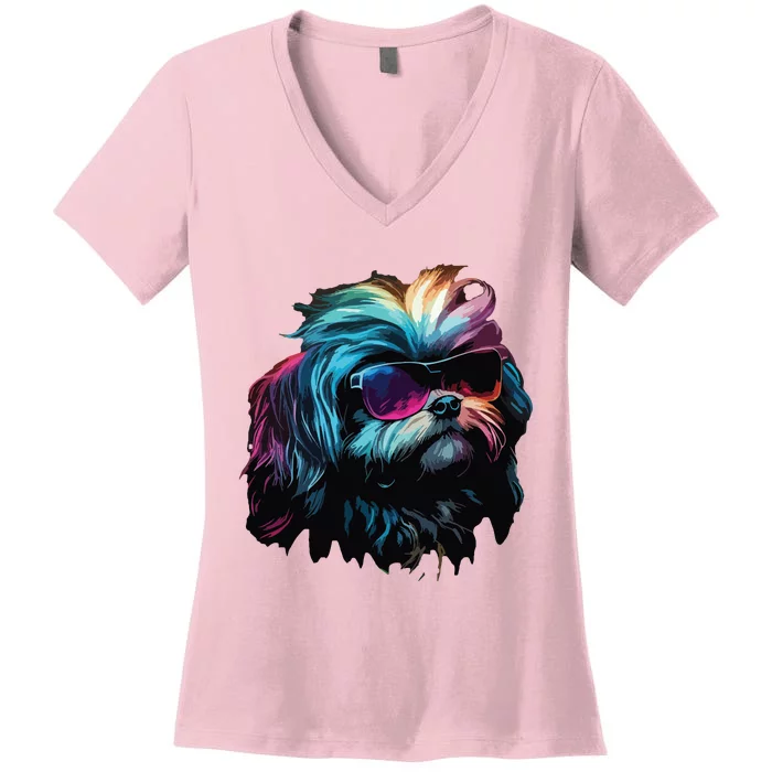 Shih Tzu Dogs Shih Tzus Women's V-Neck T-Shirt