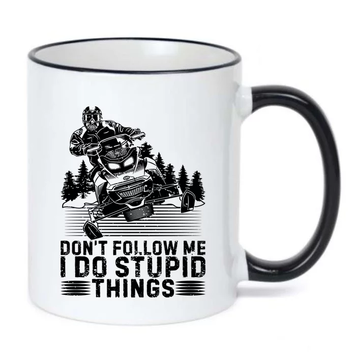 Snowmobile Tee Don't Follow Me I Do Stupid Things Sled Rider Gift Black Color Changing Mug