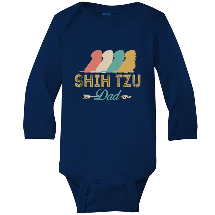 Shih Tzu Dog Retro Shih Tzu Lover Dad Grandpa Meaningful Gift Baby Long Sleeve Bodysuit