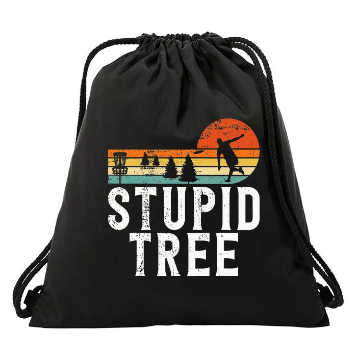 Stupid Tree Disc Golf Funny Gift Frisbee Vintage Drawstring Bag