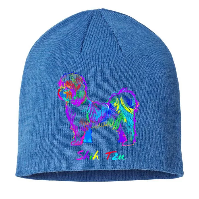 Shih Tzu Dog Lover Colorfull Pop Art Shih Tzu Christmas Fun Great Gift 8 1/2in Sustainable Knit Beanie