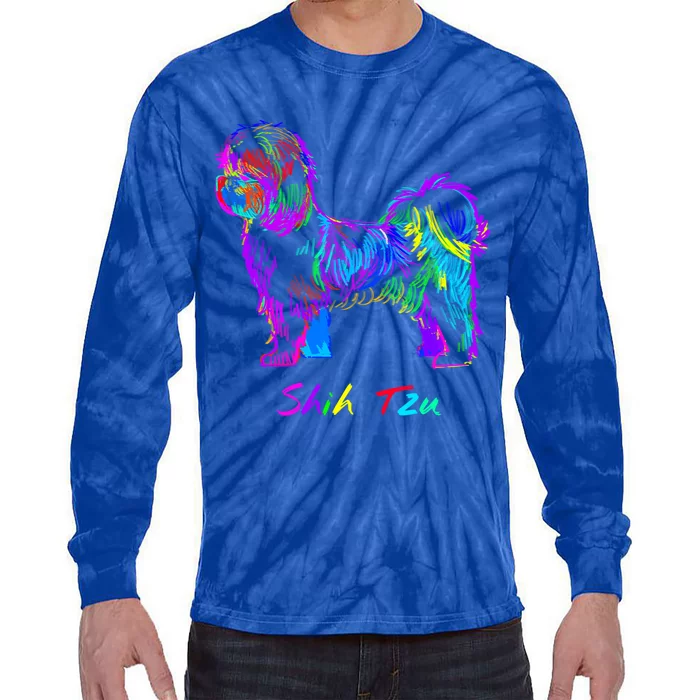 Shih Tzu Dog Lover Colorfull Pop Art Shih Tzu Christmas Fun Great Gift Tie-Dye Long Sleeve Shirt