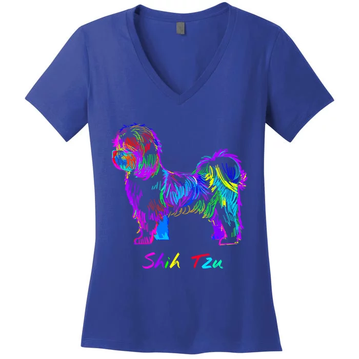 Shih Tzu Dog Lover Colorfull Pop Art Shih Tzu Christmas Fun Great Gift Women's V-Neck T-Shirt