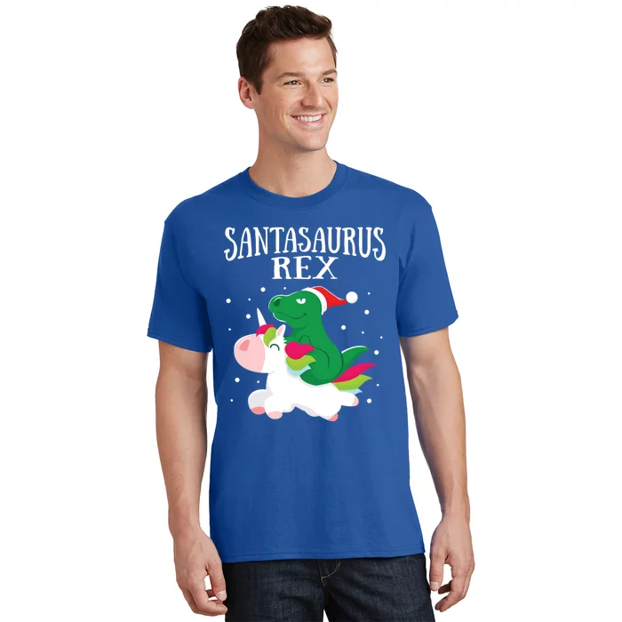 Santasaurus Trex Dinosaur Riding Reindeer Unicorn Christmas Funny Gift T-Shirt