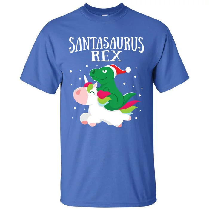 Santasaurus Trex Dinosaur Riding Reindeer Unicorn Christmas Funny Gift Tall T-Shirt