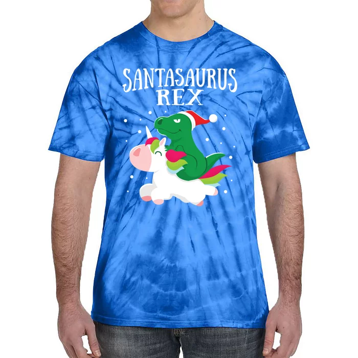 Santasaurus Trex Dinosaur Riding Reindeer Unicorn Christmas Funny Gift Tie-Dye T-Shirt