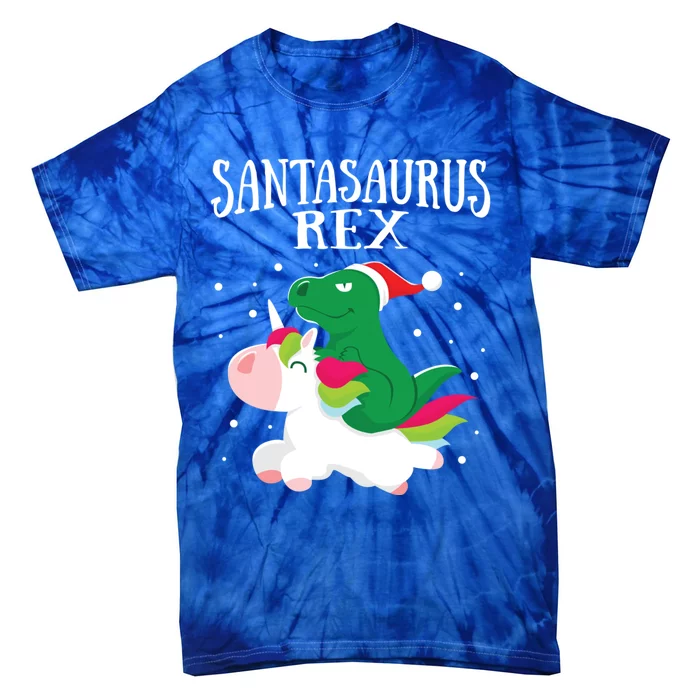 Santasaurus Trex Dinosaur Riding Reindeer Unicorn Christmas Funny Gift Tie-Dye T-Shirt