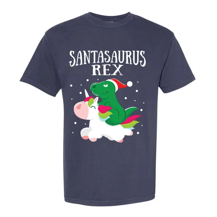 Santasaurus Trex Dinosaur Riding Reindeer Unicorn Christmas Funny Gift Garment-Dyed Heavyweight T-Shirt