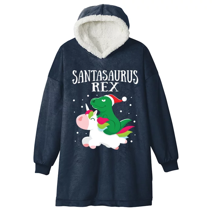 Santasaurus Trex Dinosaur Riding Reindeer Unicorn Christmas Funny Gift Hooded Wearable Blanket