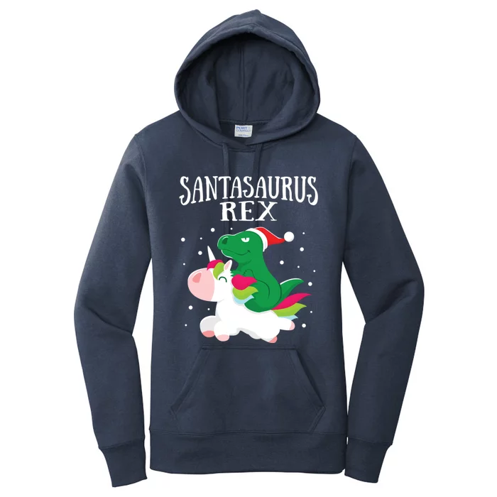 Santasaurus Trex Dinosaur Riding Reindeer Unicorn Christmas Funny Gift Women's Pullover Hoodie