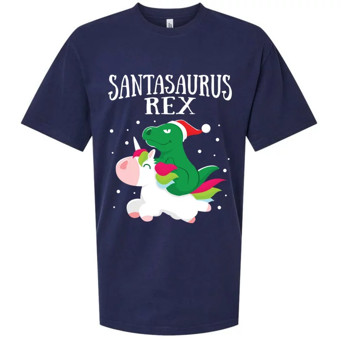 Santasaurus Trex Dinosaur Riding Reindeer Unicorn Christmas Funny Gift Sueded Cloud Jersey T-Shirt