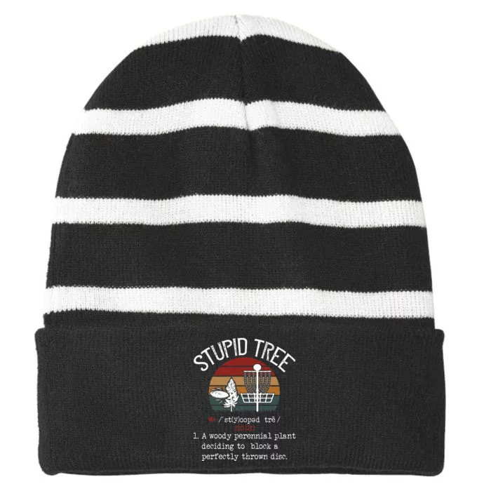 Stupid Tree Disc Golf Funny Gift Frisbee Vintage Striped Beanie with Solid Band