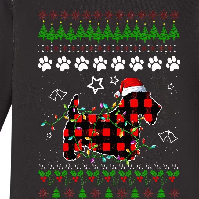 Scottish Terrier Dog Funny Xmas Ugly Sweater Christmas Light Baby Long Sleeve Bodysuit