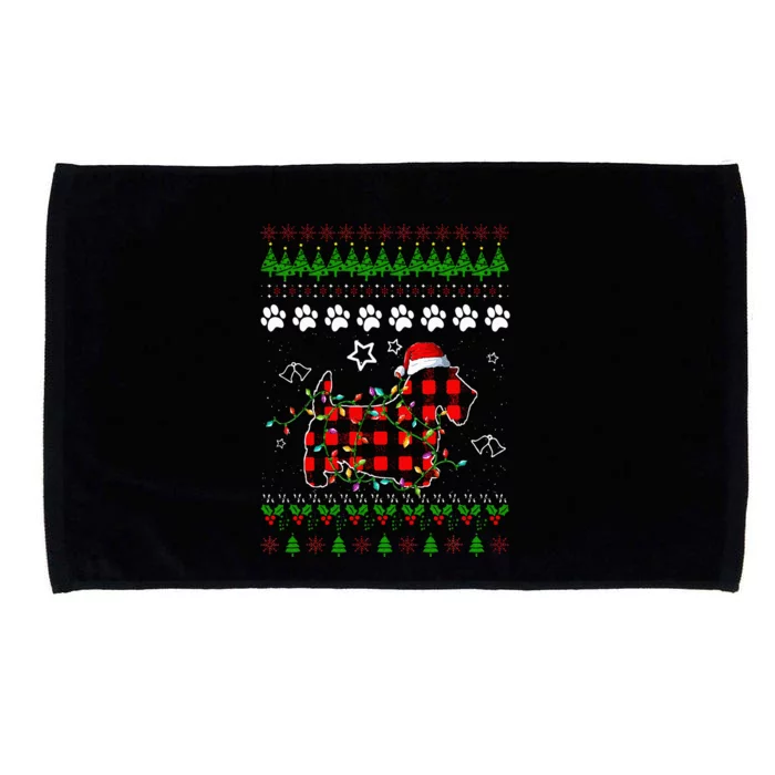 Scottish Terrier Dog Funny Xmas Ugly Sweater Christmas Light Microfiber Hand Towel