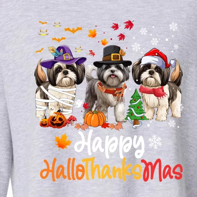 Shih Tzu Dog Halloween Christmas Happy Hallothanksmas Gift Cropped Pullover Crew