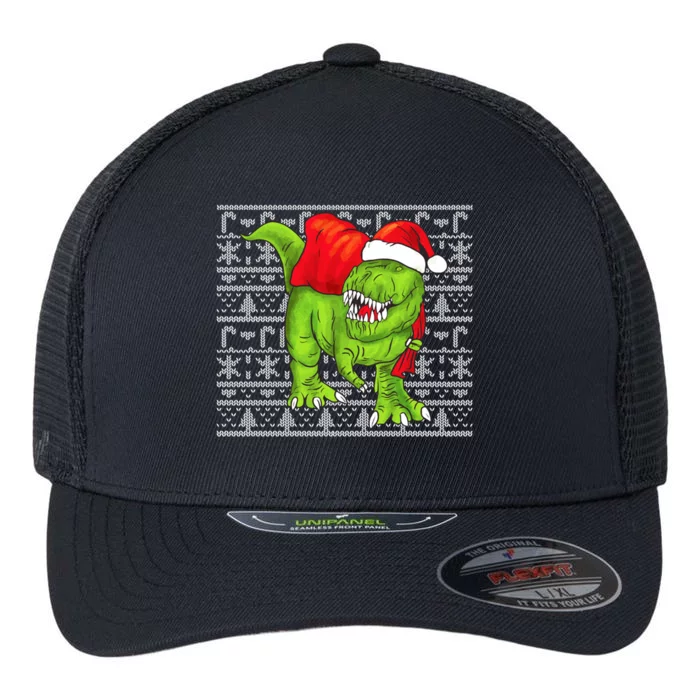 Santa Trex Dinosaur Ugly Christmas Pattern Great Gift Flexfit Unipanel Trucker Cap