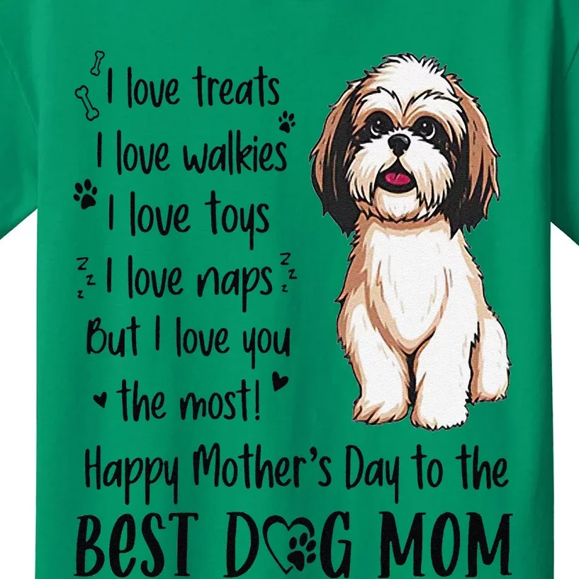 Shih Tzu Dog I Love Treats I Love Walkies I Love Toys Kids T-Shirt