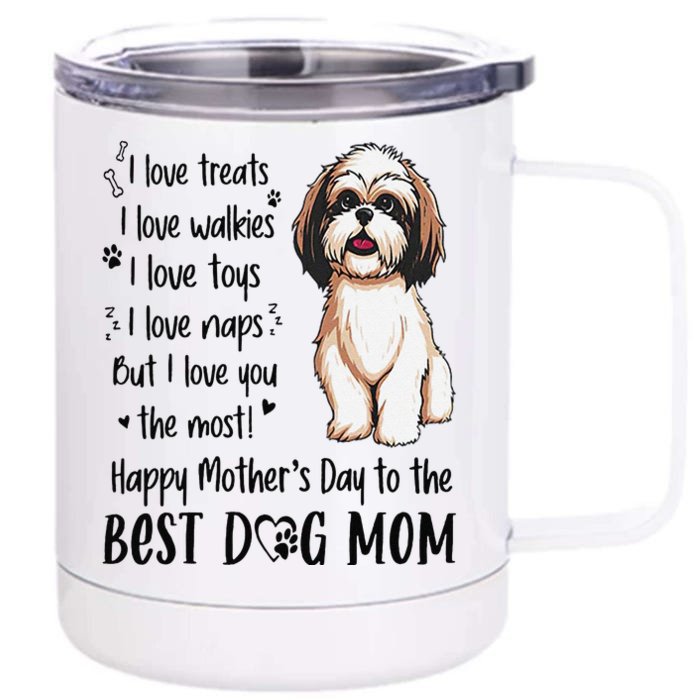 Shih Tzu Dog I Love Treats I Love Walkies I Love Toys Front & Back 12oz Stainless Steel Tumbler Cup