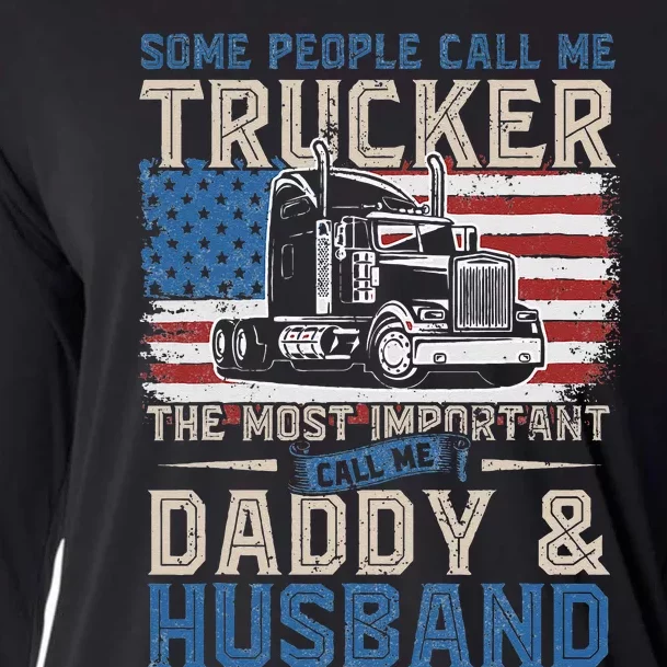 Semi Truck Driver Trucker Daddy Husband US American Flag Cooling Performance Long Sleeve Crew