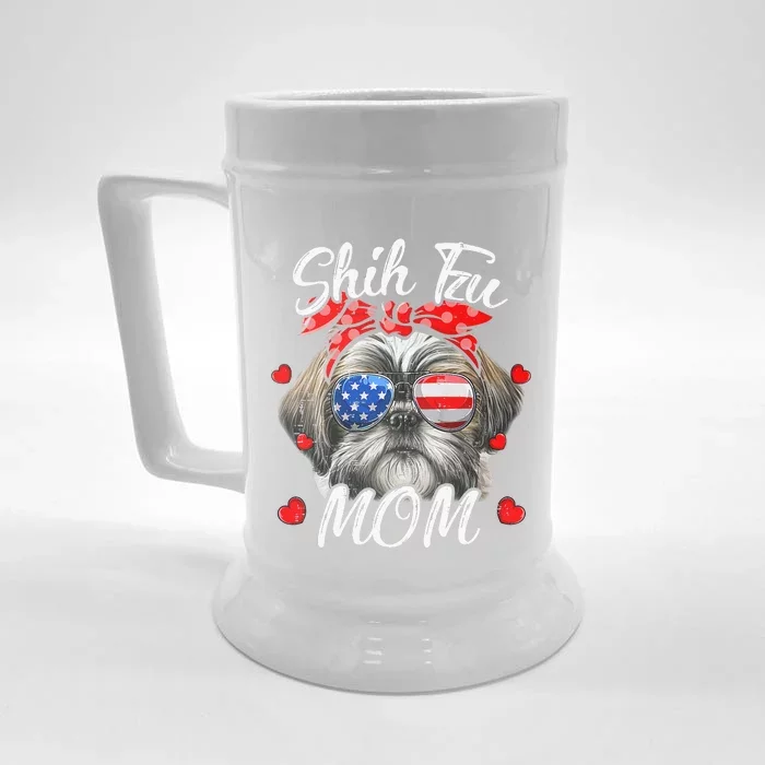 Shih Tzu Dog Mom Shih Tzu Mama Puppy Funny Mothers Day Front & Back Beer Stein