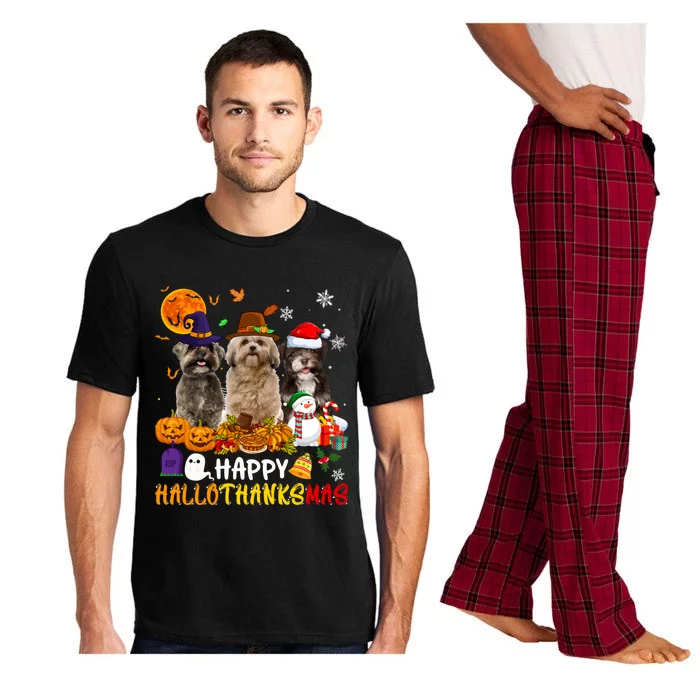 Shih Tzu Dog Happy Hallothanksmas Xmas Dog Lover Funny Gift Pajama Set