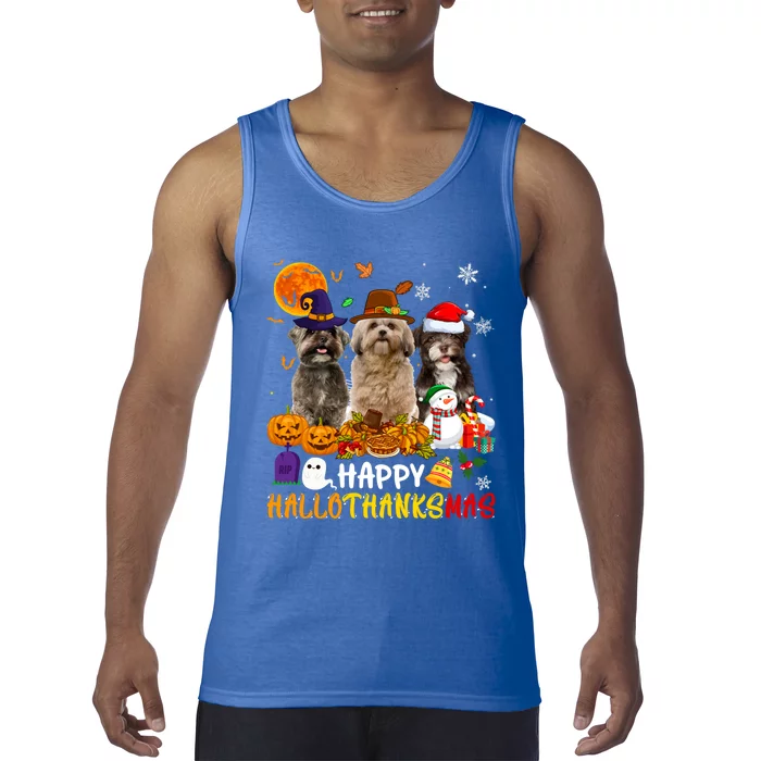 Shih Tzu Dog Happy Hallothanksmas Xmas Dog Lover Funny Gift Tank Top