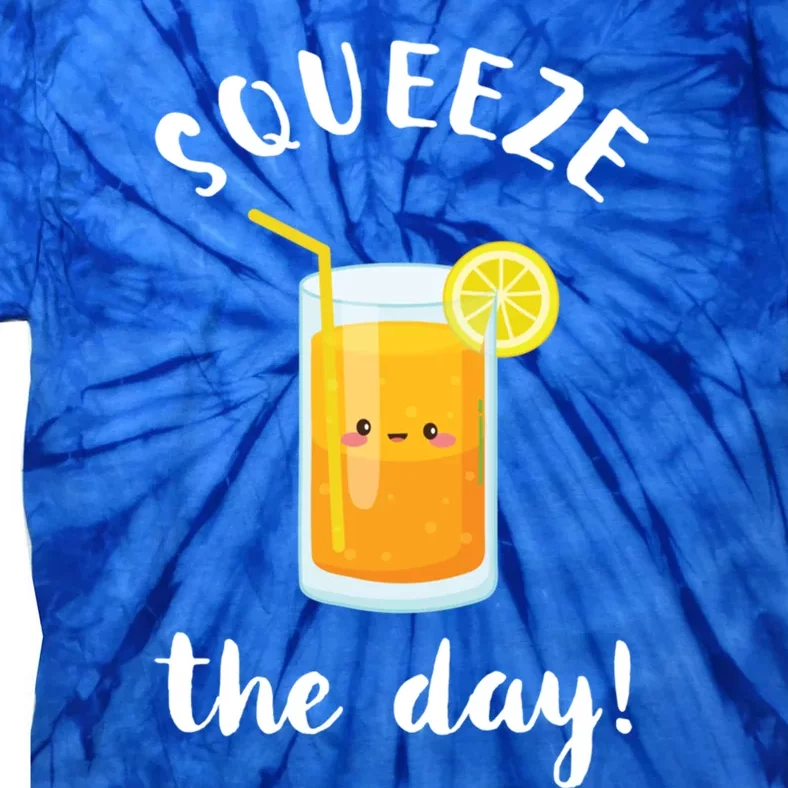 Squeeze The Day Funny Orange Juice Pun Inspirational Quote Cool Gift Tie-Dye T-Shirt