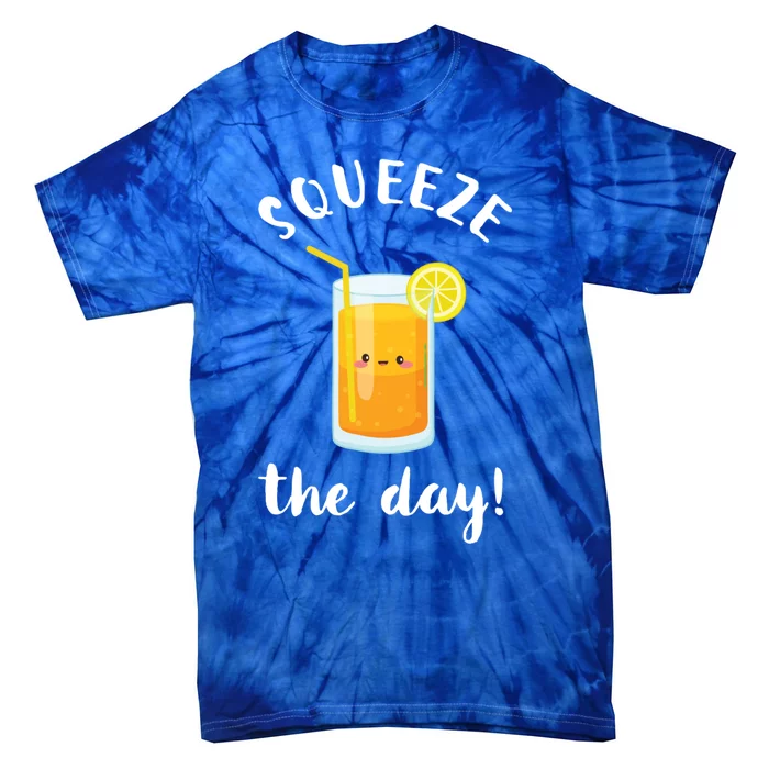 Squeeze The Day Funny Orange Juice Pun Inspirational Quote Cool Gift Tie-Dye T-Shirt