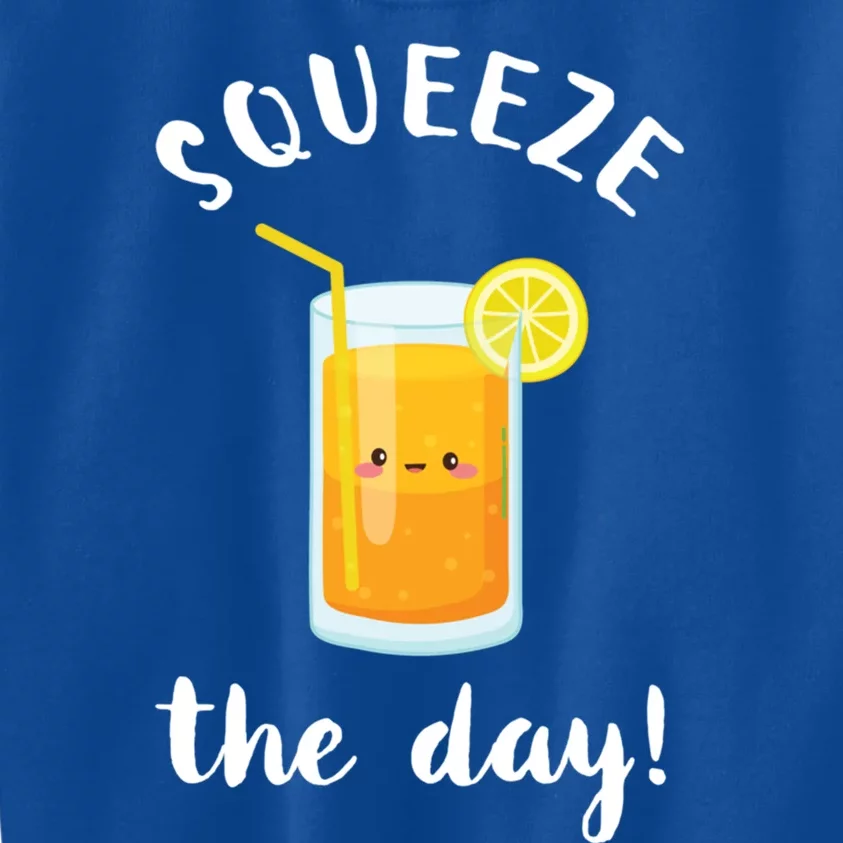 Squeeze The Day Funny Orange Juice Pun Inspirational Quote Cool Gift Kids Sweatshirt