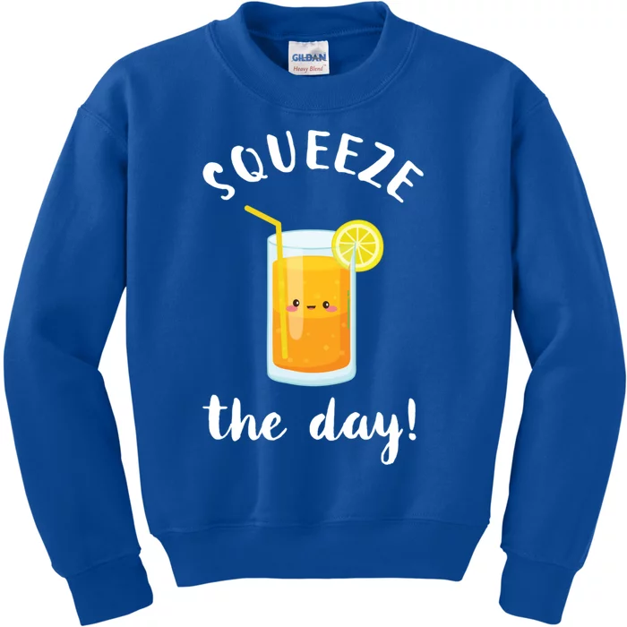 Squeeze The Day Funny Orange Juice Pun Inspirational Quote Cool Gift Kids Sweatshirt