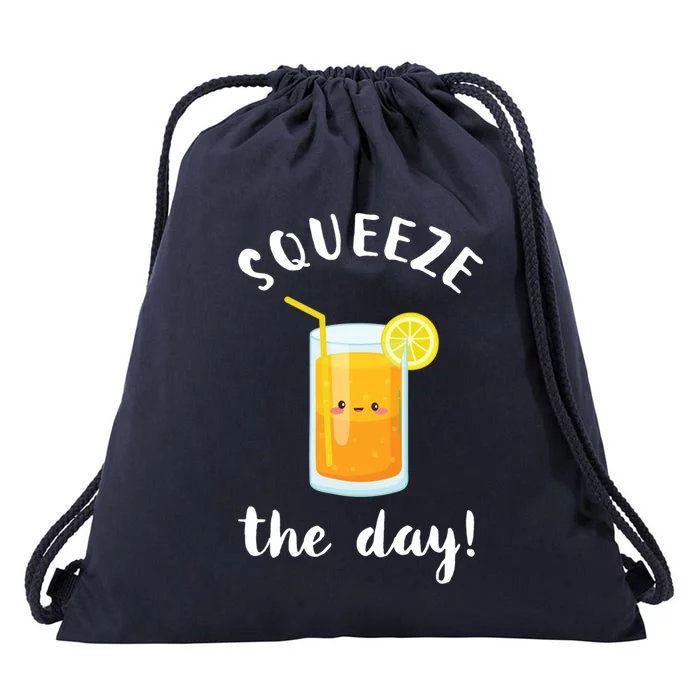 Squeeze The Day Funny Orange Juice Pun Inspirational Quote Cool Gift Drawstring Bag